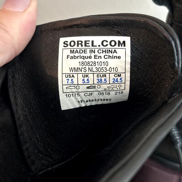 Sorel Margo Ankle Boots Size 7.5 Black Leather Heeled Lace Up Bootie Waterproof - Picture 7 of 9